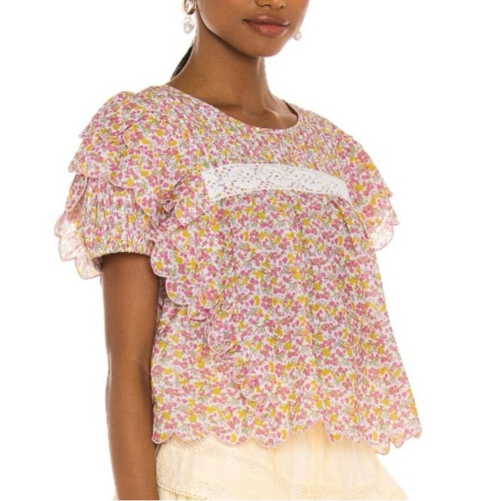 LoveShackFancy Floral Print Nelson Top